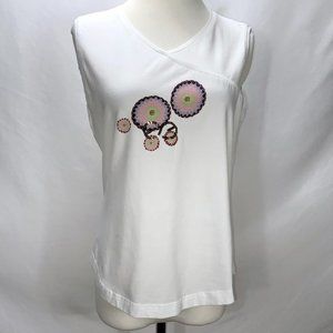 Escada Embellished Print White Sleeveless Knit Top Size XL Sport Stretch